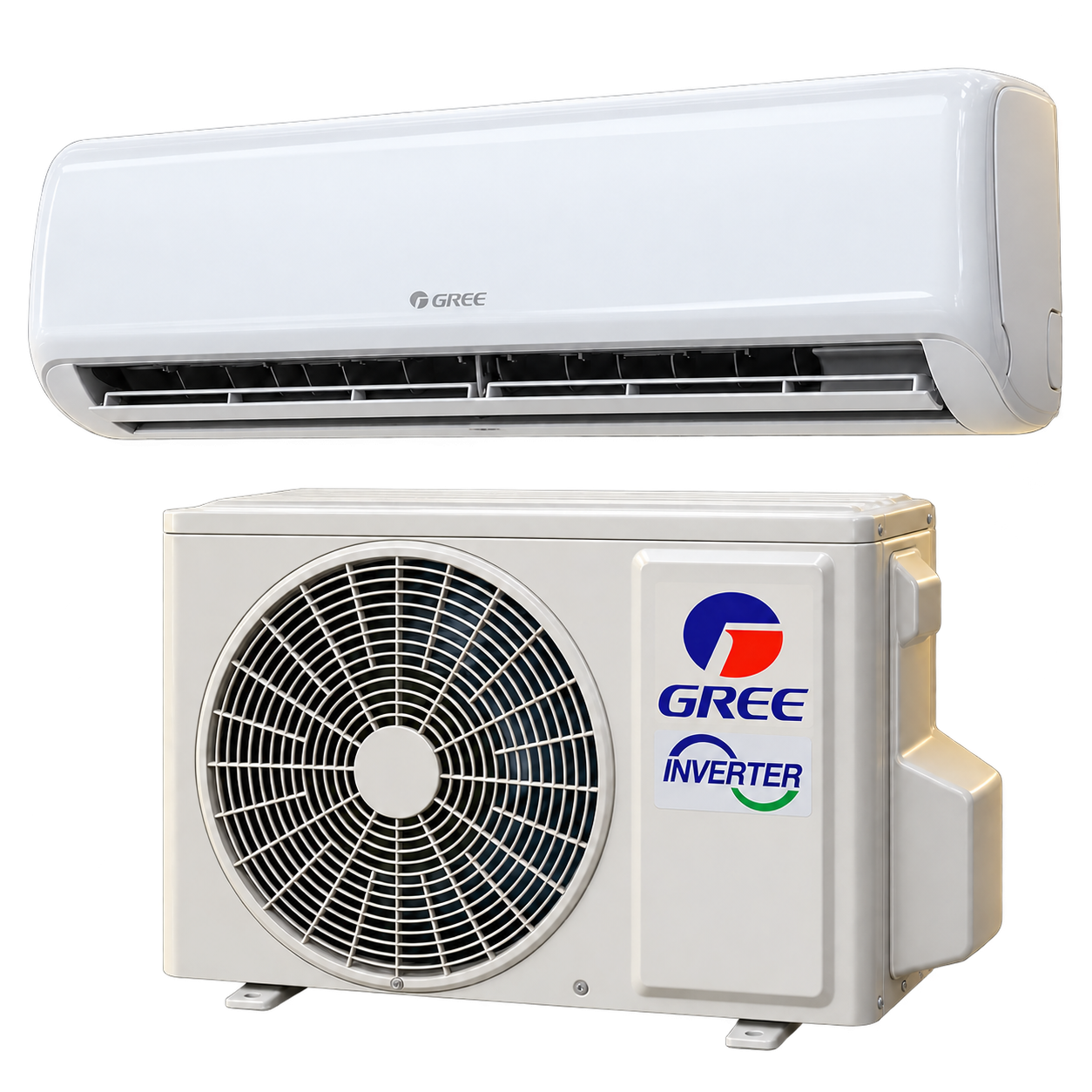 Evaporadora Gree Inverter em perspectiva, representação ilustrativa da linha